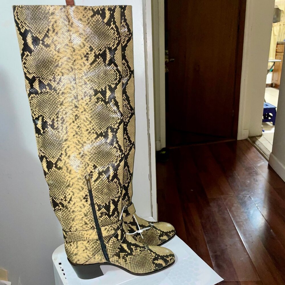 JIMMY CHOO Beca Snake Skin Print Leather Boots